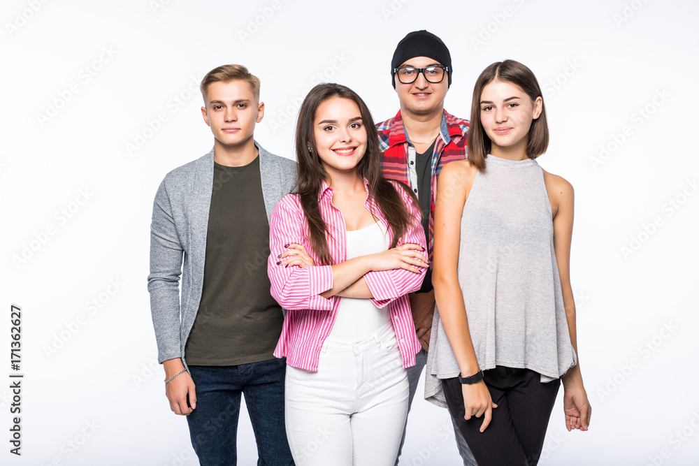 Fototapeta premium Group of happy young people isolated on white background