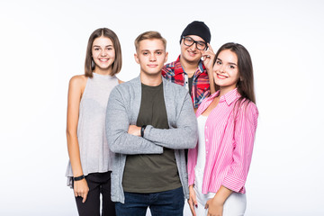 Group of happy young people isolated on white background