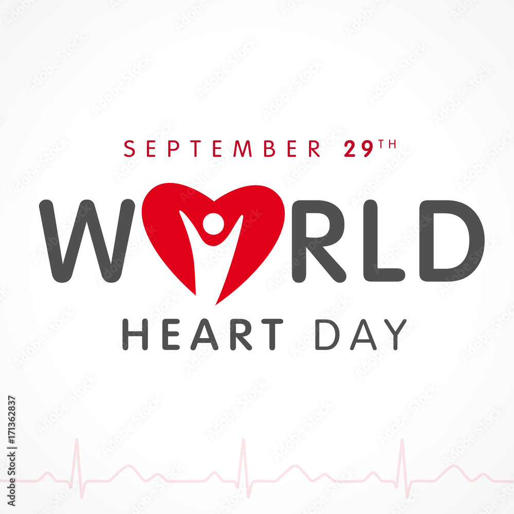 World Heart Day lettering card, heart and pulse trace. Vector illustration concept World Heart Day background for banner or poster, September 29
