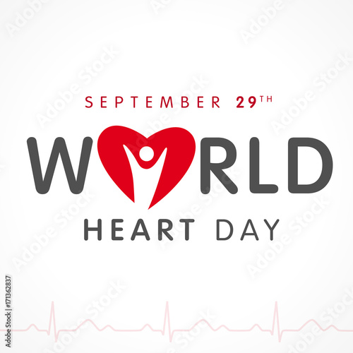 World Heart Day lettering card, heart and pulse trace. Vector illustration concept World Heart Day background for banner or poster, September 29