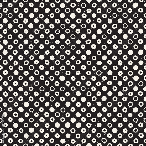 Hand drawn black and white ink abstract seamless pattern. Vector stylish grunge texture. Monochrome scattered shapes paint brush lines