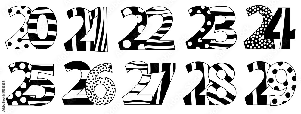Obraz premium Nice black and white numbers set - 20-29 / vectors illustration