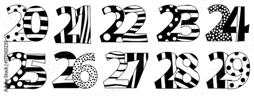 Nice black and white numbers set - 20-29 / vectors illustration