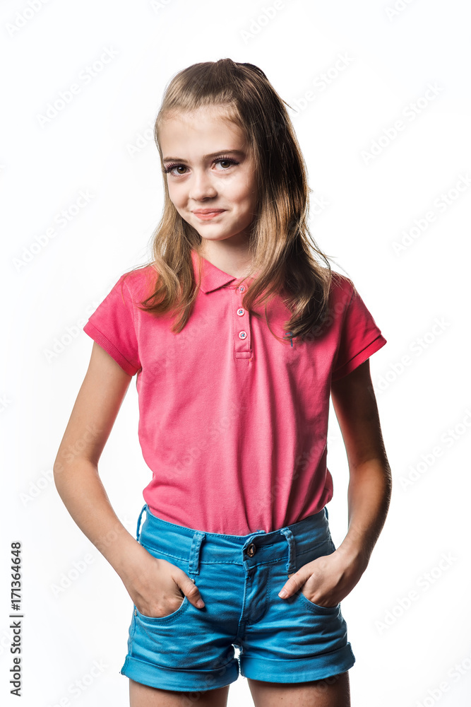 Portrait of a emotional beautiful little girl on white background. Emotions and smile of the child. Happy children. Portrait of a emotional beautiful little girl on white background. Emotions and smile of the child. Happy children.