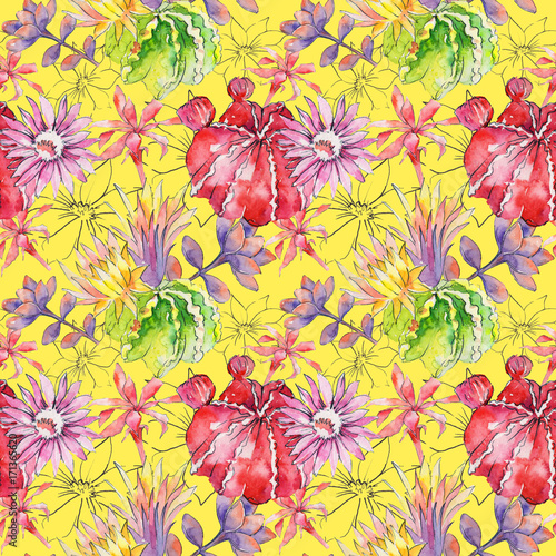 Wildflower cactus flower pattern in a watercolor style. Full name of the plant  Aloe. Aquarelle wild flower for background  texture  wrapper pattern  frame or border.
