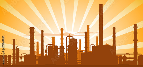 Industrial background, factory landscape, vector illustration.