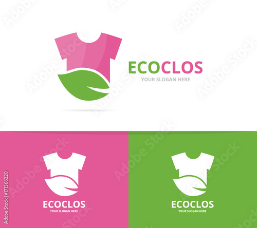 Vector of cloth and leaf logo combination. Shirt and eco symbol or icon. Unique fashion and organic logotype design template.