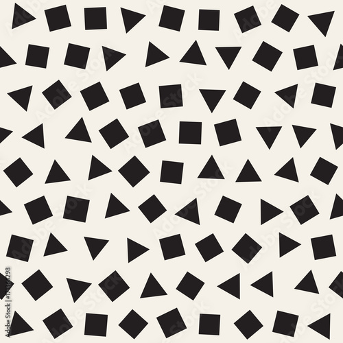 Seamless primitive jumble minimalism patterns. Randomly scattered geometric shapes. Abstract background design
