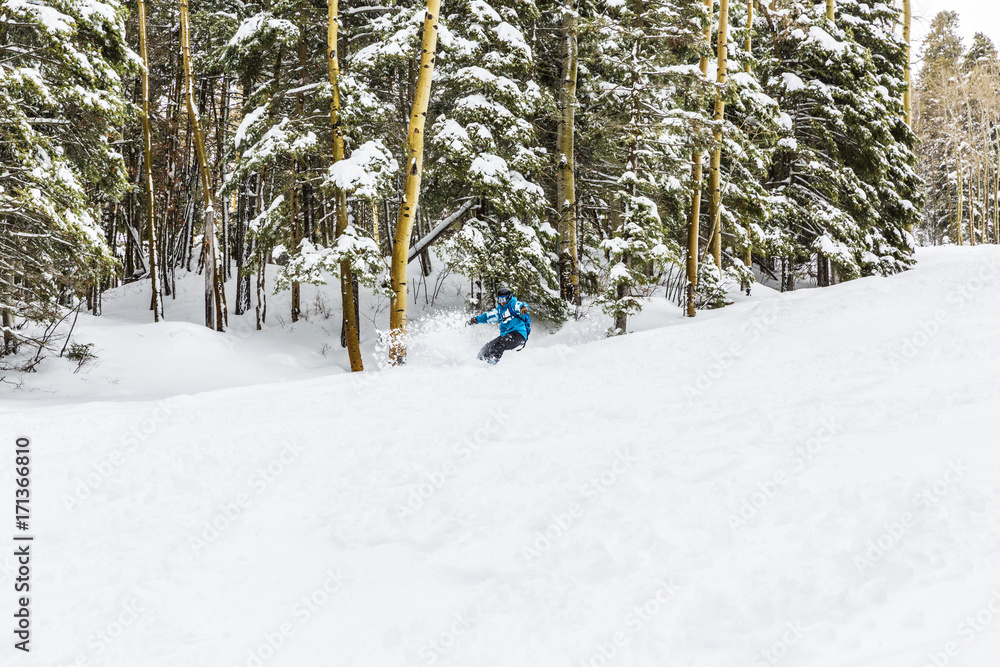 snowboarder carving on a moderate run snowboarder carving on a moderate run