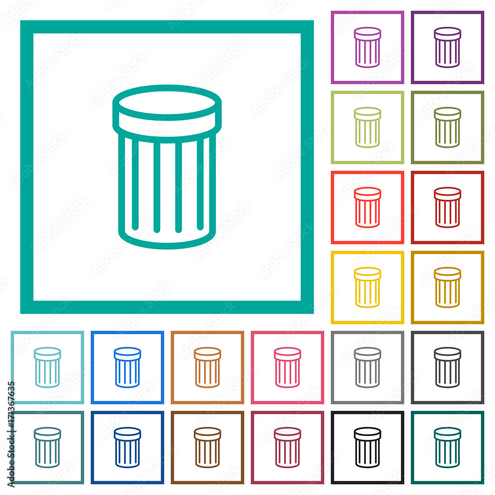 Recycle bin flat color icons with quadrant frames Recycle bin flat color icons with quadrant frames