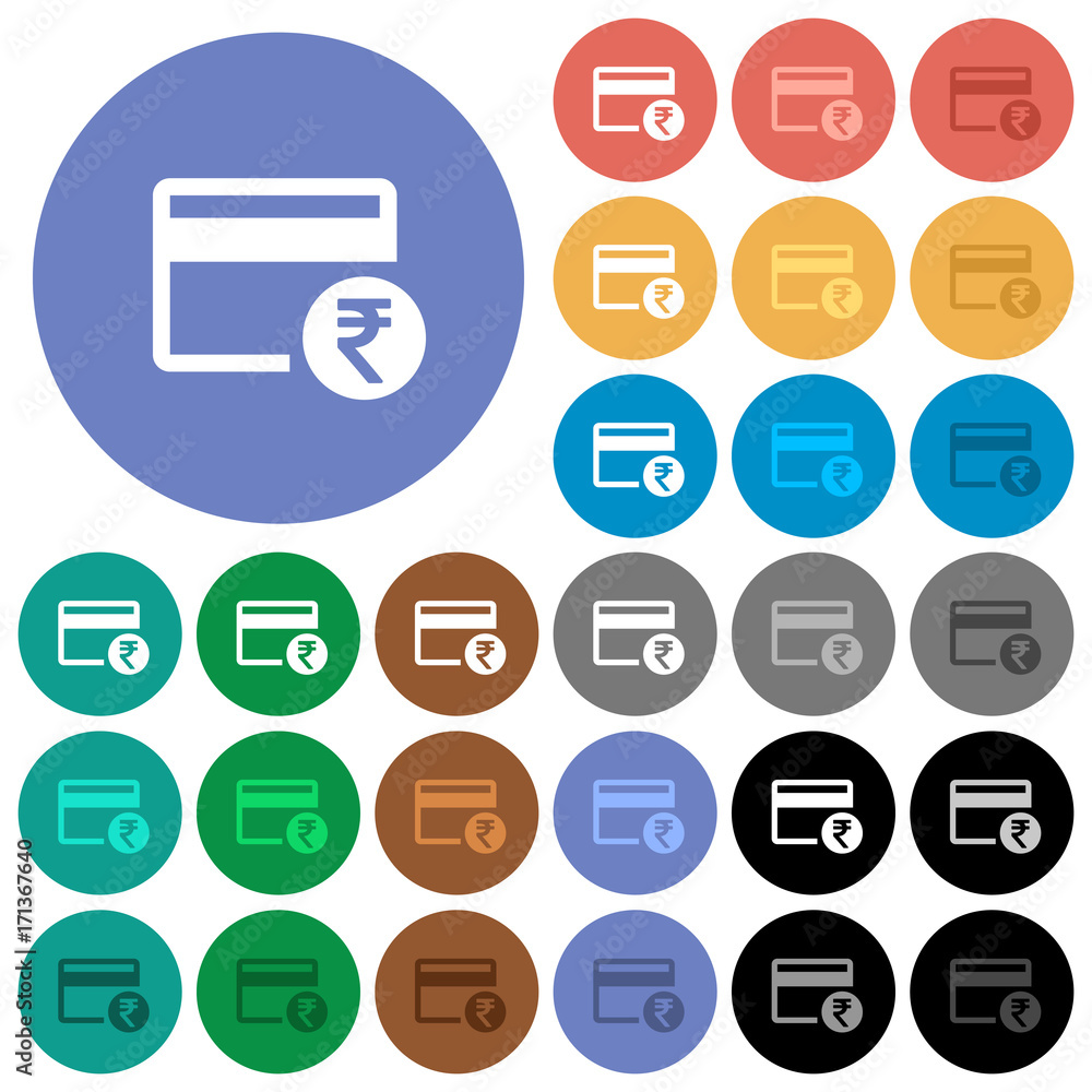 Rupee credit card round flat multi colored icons Rupee credit card round flat multi colored icons