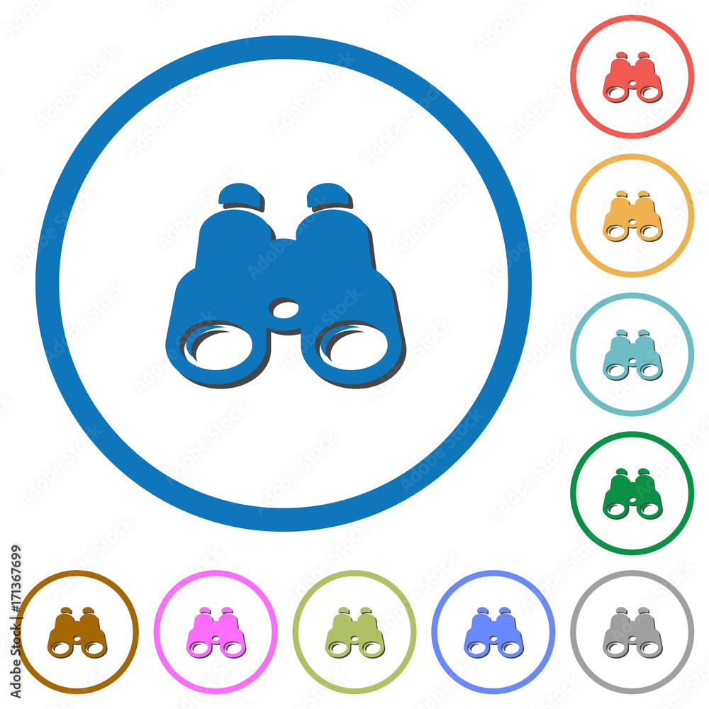 Binoculars icons with shadows and outlines Binoculars icons with shadows and outlines