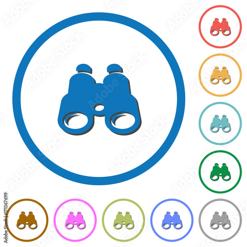 Binoculars icons with shadows and outlines