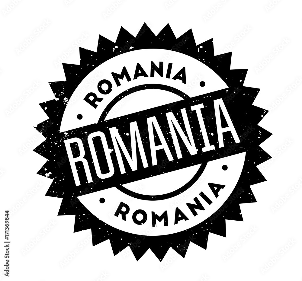 Romania rubber stamp. Grunge design with dust scratches. Effects can be easily removed for a clean, crisp look. Color is easily changed.