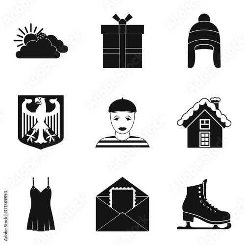 Winter clothes icon set, simple style