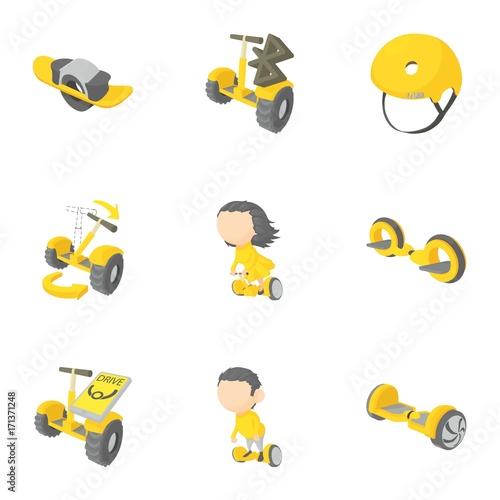 Segway, monowheel, hoverboard icons set,