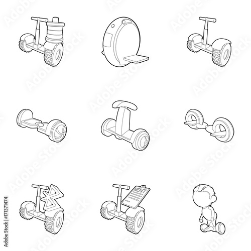 Segway, monowheel, hoverboard icons set