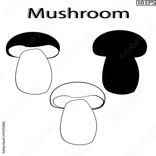 Mushrooms. Black icon. Edible fungus. Illustration to culinary sites or cook book. Recipe mushrooms, vegetarian menu, kitchen interior design. Vector illustration.