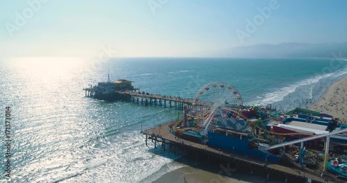 Aerial Drone View of the Santa Monica Pier in Los Angeles, California photo