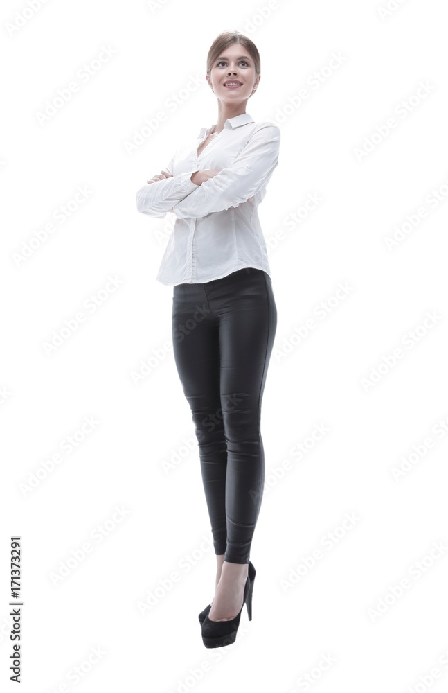 portrait in full growth of a successful young business woman portrait in full growth of a successful young business woman