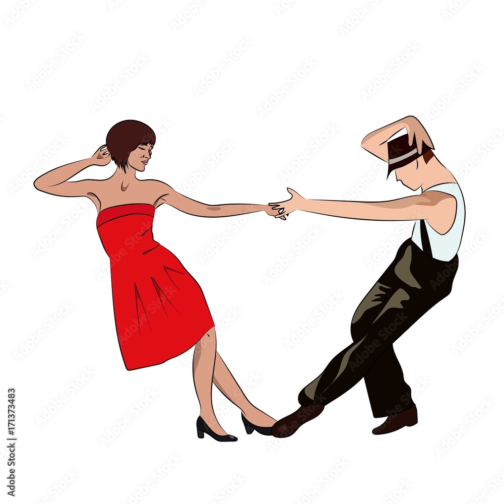 Couple man and woman dancing, vintage dance, pop art retro comic book  illustration Stock Vector | Adobe Stock