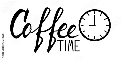 Coffee time lettering, logo, list, menu Coffee cup for coffee time