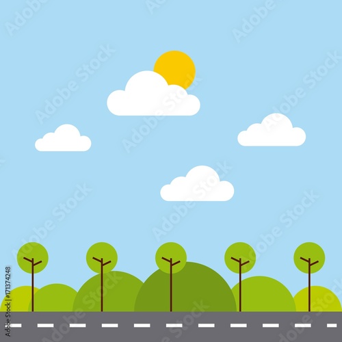 the park landscape nature tree cloud vector illustration