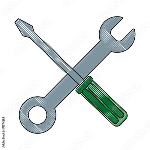 screwdriver and spanner icon over white background vector illustration
