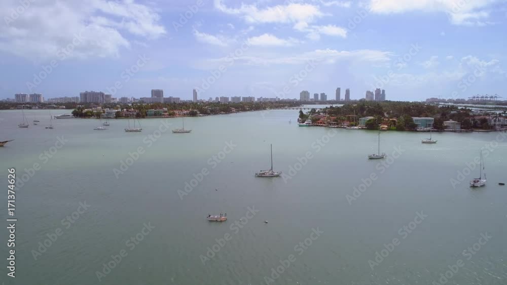 Aerial drone Miami Biscayne Bay and Hibiscus Palm Island Aerial drone Miami Biscayne Bay and Hibiscus Palm Island
