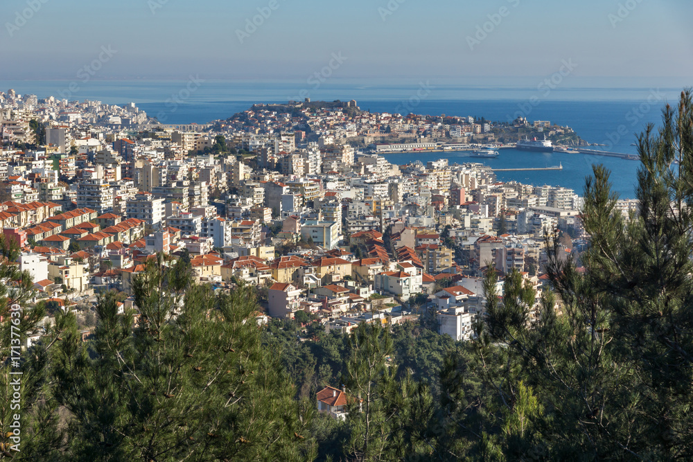 Panoramic view to city of Kavala, East Macedonia and Thrace, Greece