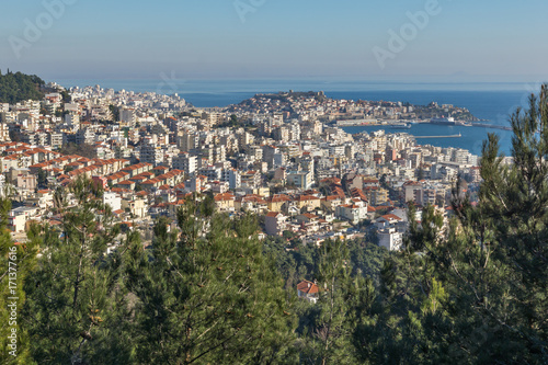 Panoramic view to city of Kavala, East Macedonia and Thrace, Greece