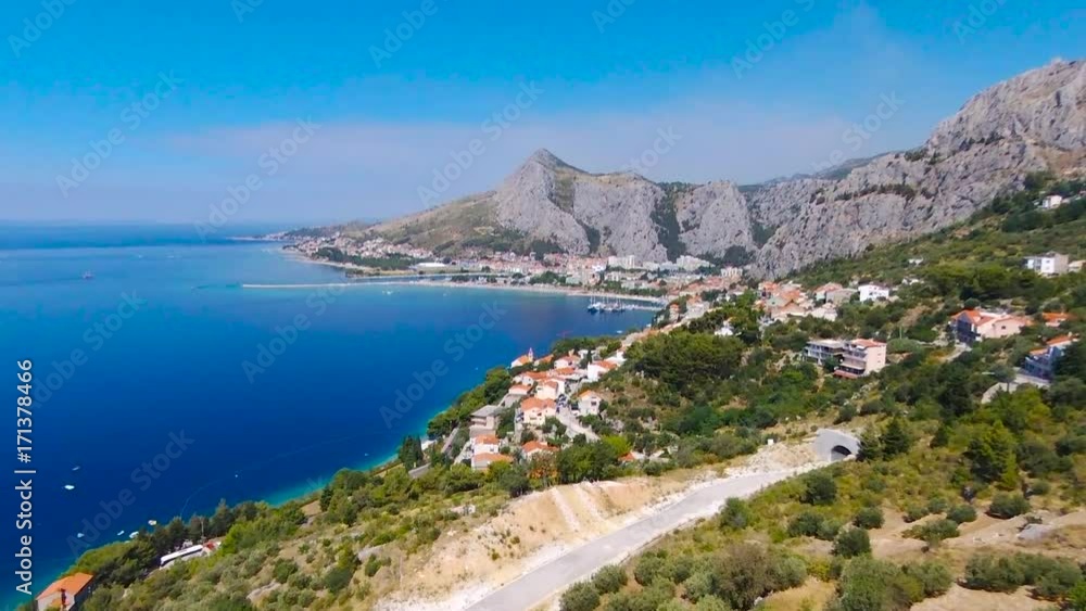 Aerial View. Adriatic sea.Town Omis in Croatia. Aerial View. Adriatic sea.Town Omis in Croatia.