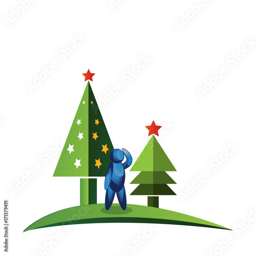 Illustration of people waiting for Santa claus