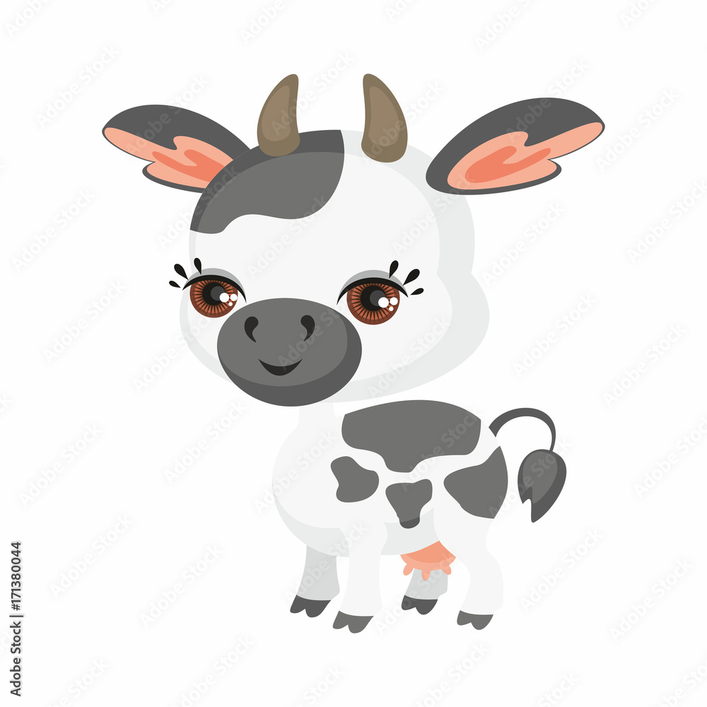 The image of cute cow in cartoon style. Vector children’s illustration. The image of cute cow in cartoon style. Vector children’s illustration.