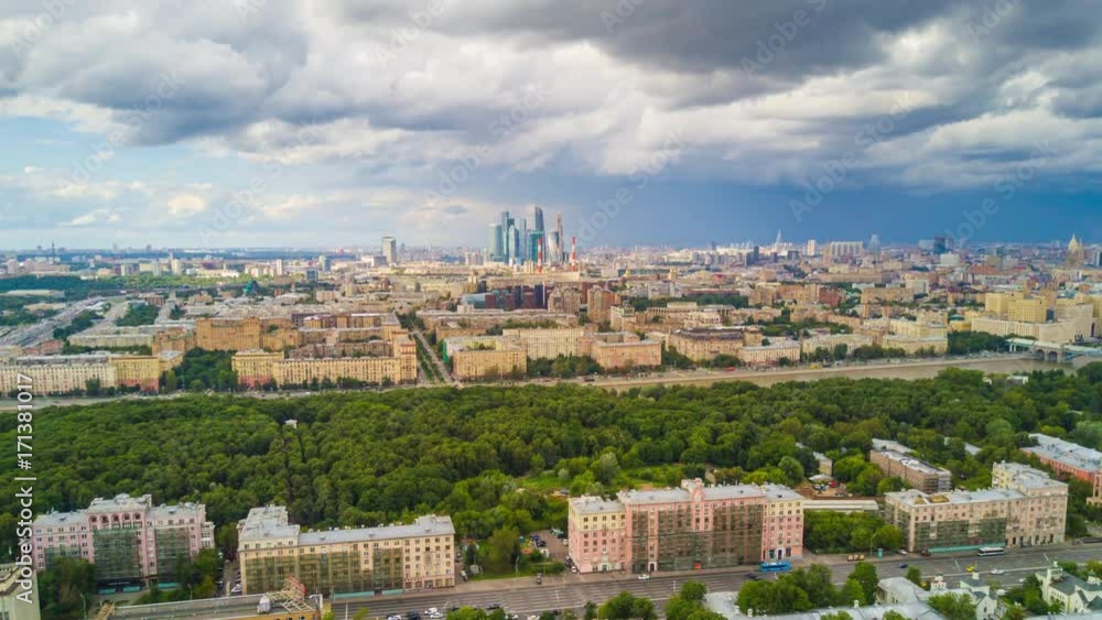 summer day famous moscow cityscape aerial panorama 4k russia
