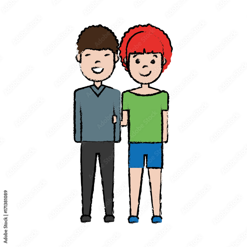 happy couple of woman and man icon over white background colorful design vector illustration