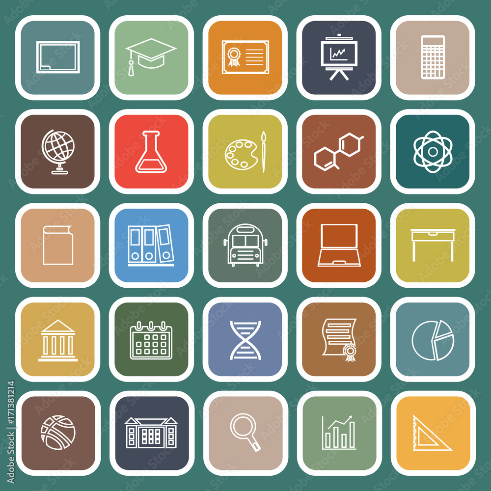 Education line flat icons on green background Education line flat icons on green background