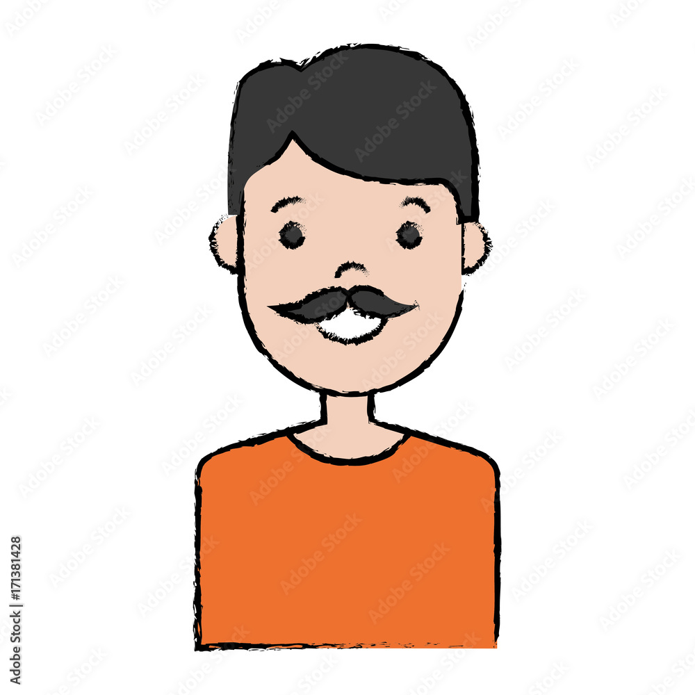 cartoon man with mustache icon over white background colorful design vector illustration