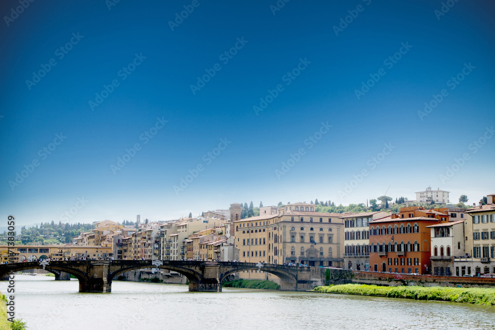 Panoramic view to the Arno river in Florence, Italy