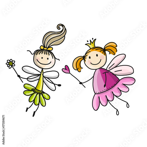 Cute little fairies, sketch for your design