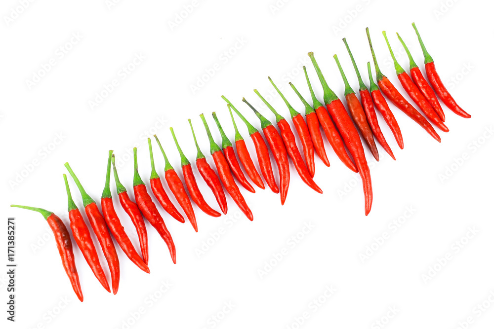 Red chili and chili powder on white background Red chili and chili powder on white background
