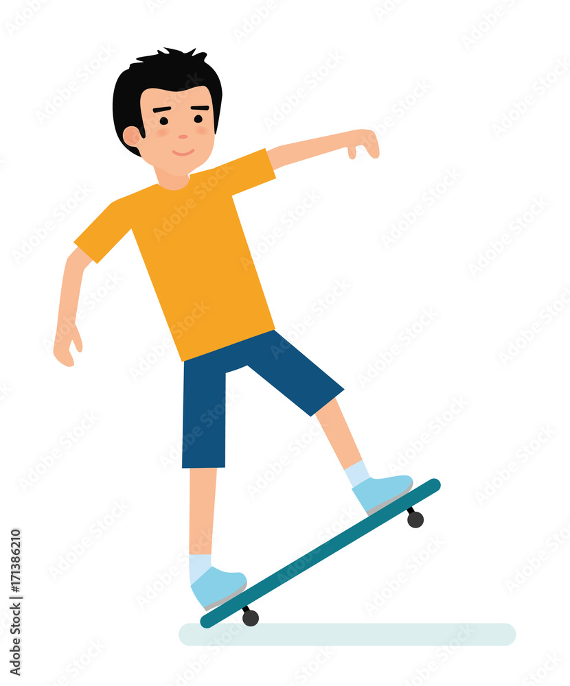Obraz premium The guy on the skateboard. Extreme sports. Illustration on white background. Flat design vector illustration.
