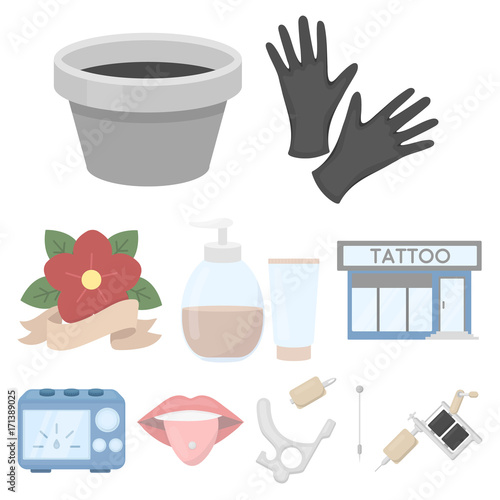 Tattoo studio set icons in cartoon style. Big collection of tattoo studio vector symbol stock illustration