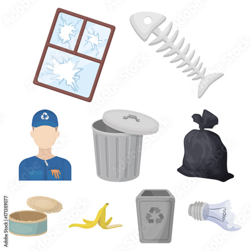 Trash and garbage set icons in cartoon style. Big collection of trash and garbage vector symbol stock illustration