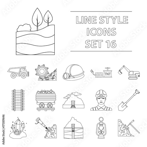 Mine set icons in outline style. Big collection of mine vector illustration symbol.