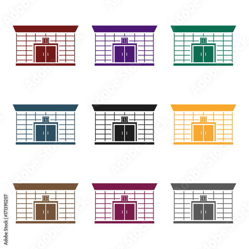 Bank icon in black style isolated on white background. Building symbol stock vector illustration.