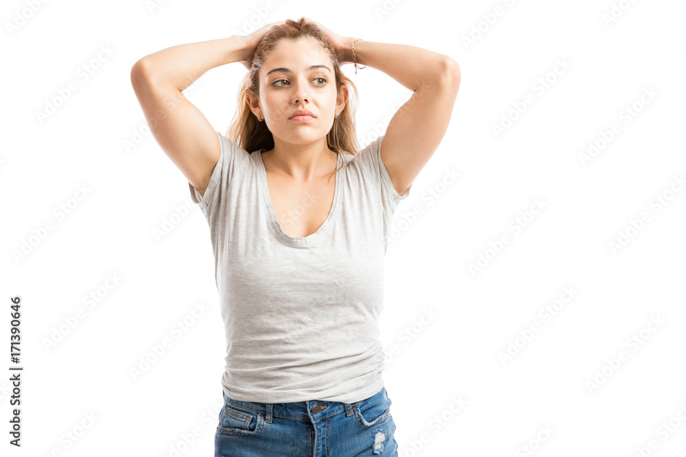 Woman worried about her problems Woman worried about her problems