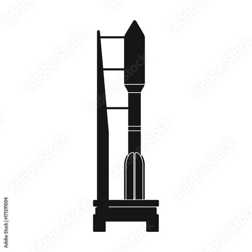Space launch vehicle at launch. Space technology single icon in black style vector symbol stock illustration web.