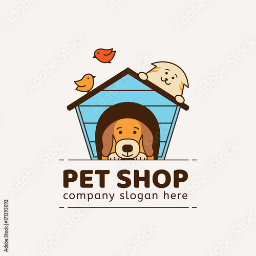 Logo for pet shop, veterinary clinic, animal shelter, designed in a modern style vector lines.