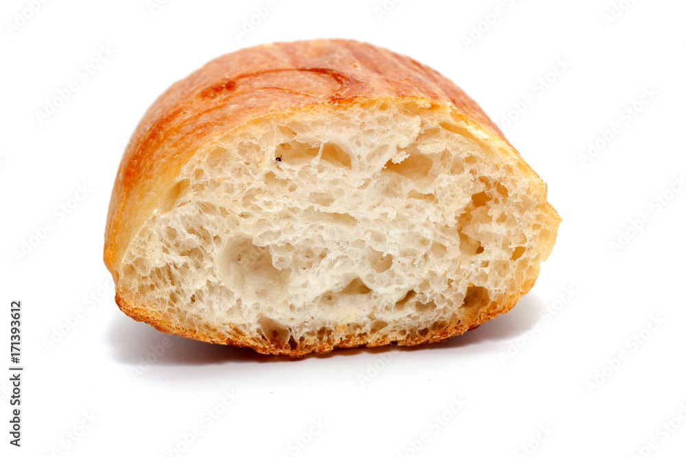 a slice of french bread isolated on white background